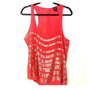 Coral w/gold sequins fun blouse